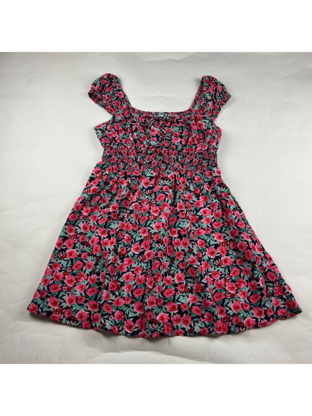 Old Navy Pink Floral Lightweight Smocked Waist Summer Mini Dress M